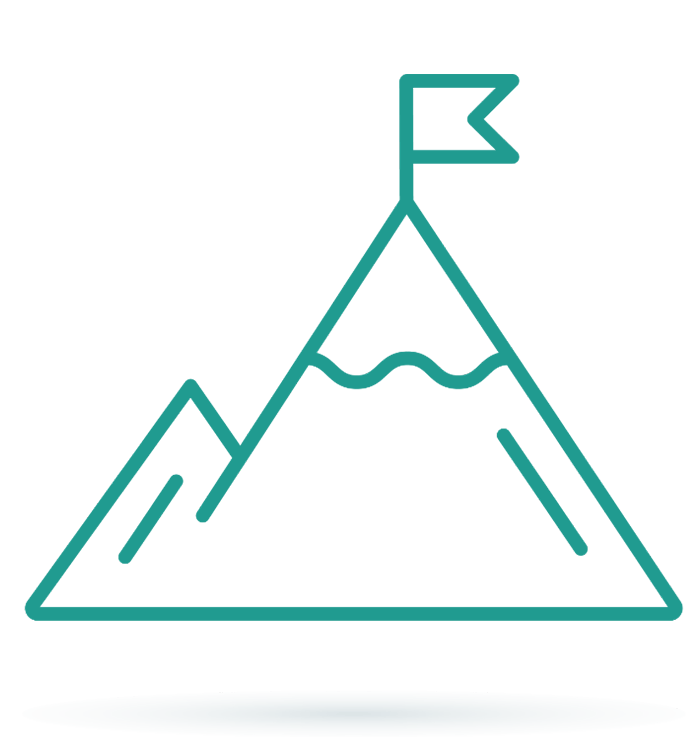 A line drawing of a mountain with a flag on top of it.